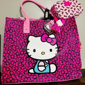 Hello Kitty Sanrio Pink Weekender Tote & Crossbody Travel Bag 3-Piece Set NWT